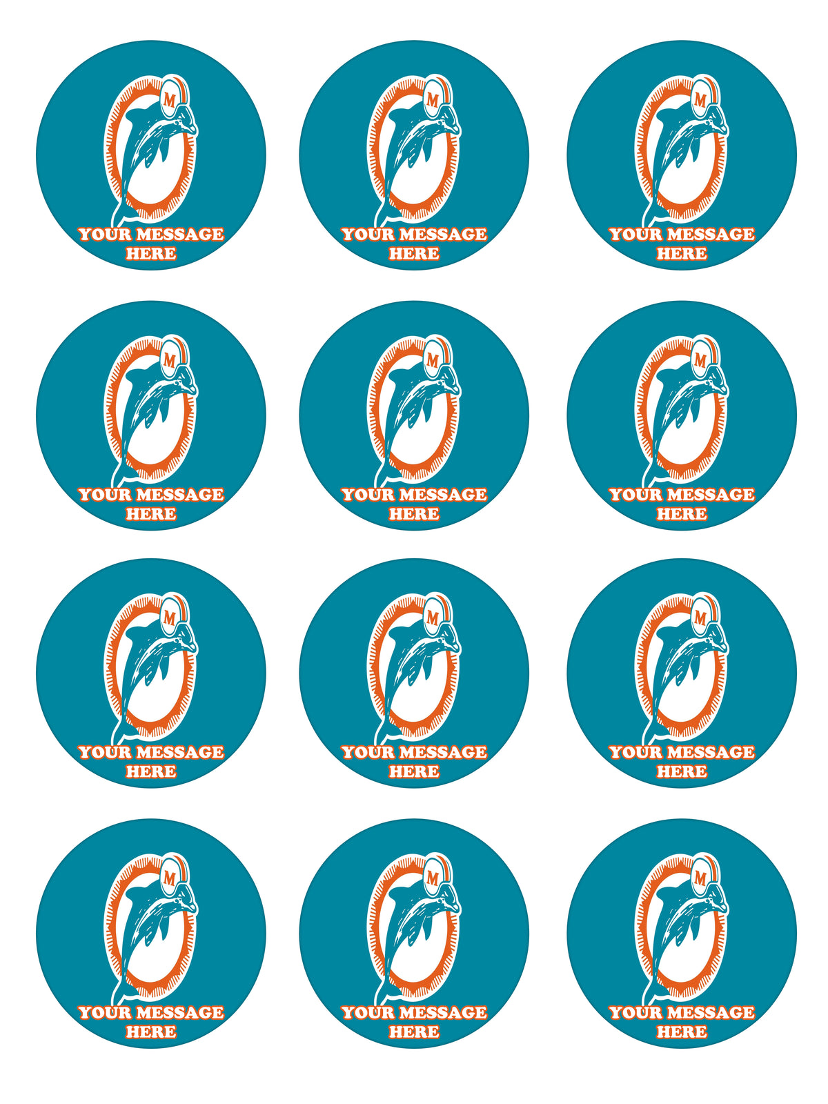 Miami Dolphins Edible Cupcake Toppers (12 Images) Cake Image Icing Sugar Sheet