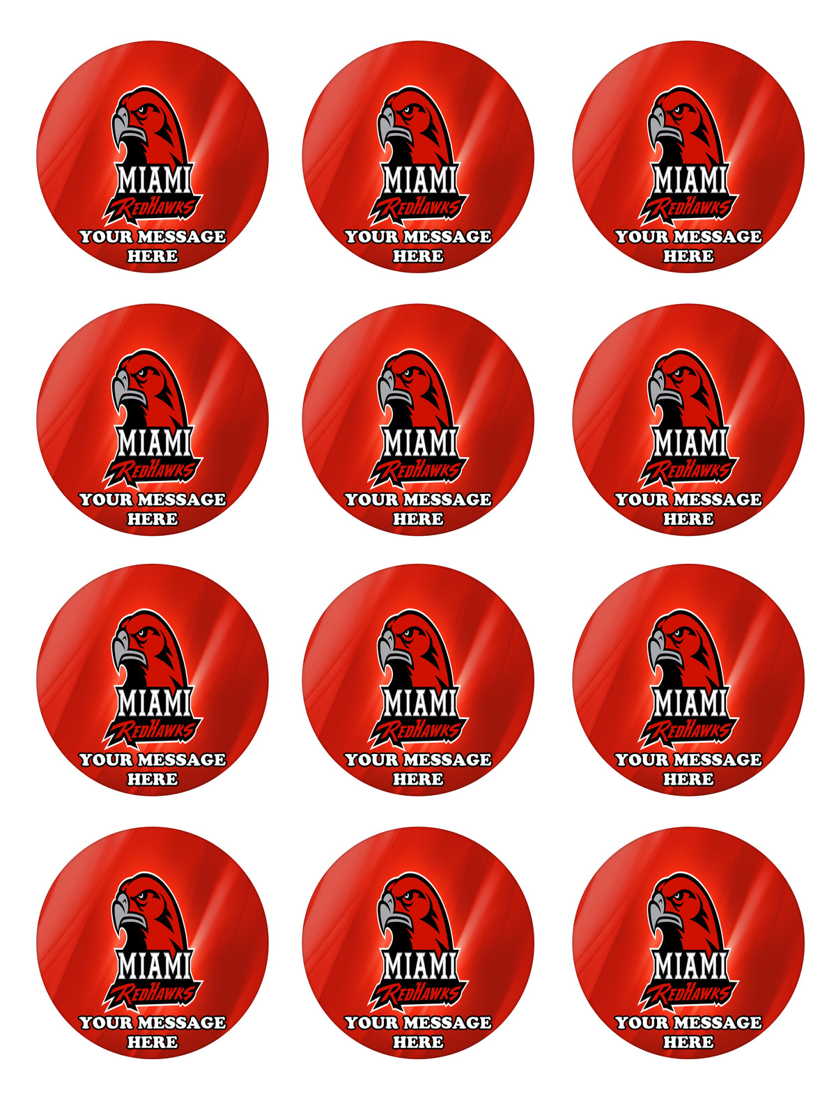 Miami Redhawks Edible Cupcake Toppers (12 Images) Cake Image Icing Sugar Sheet