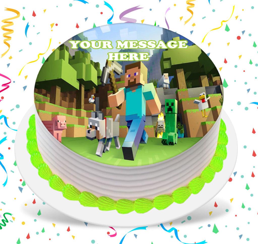 Minecraft Edible Image Cake Topper Personalized Birthday Sheet Custom Frosting Round Circle