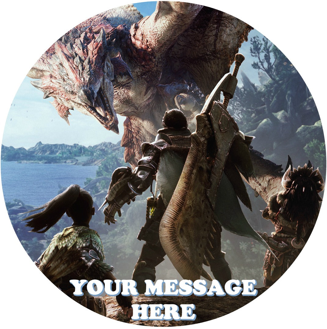 Monster Hunter World Edible Image Cake Topper Personalized Birthday Sheet Custom Frosting Round Circle