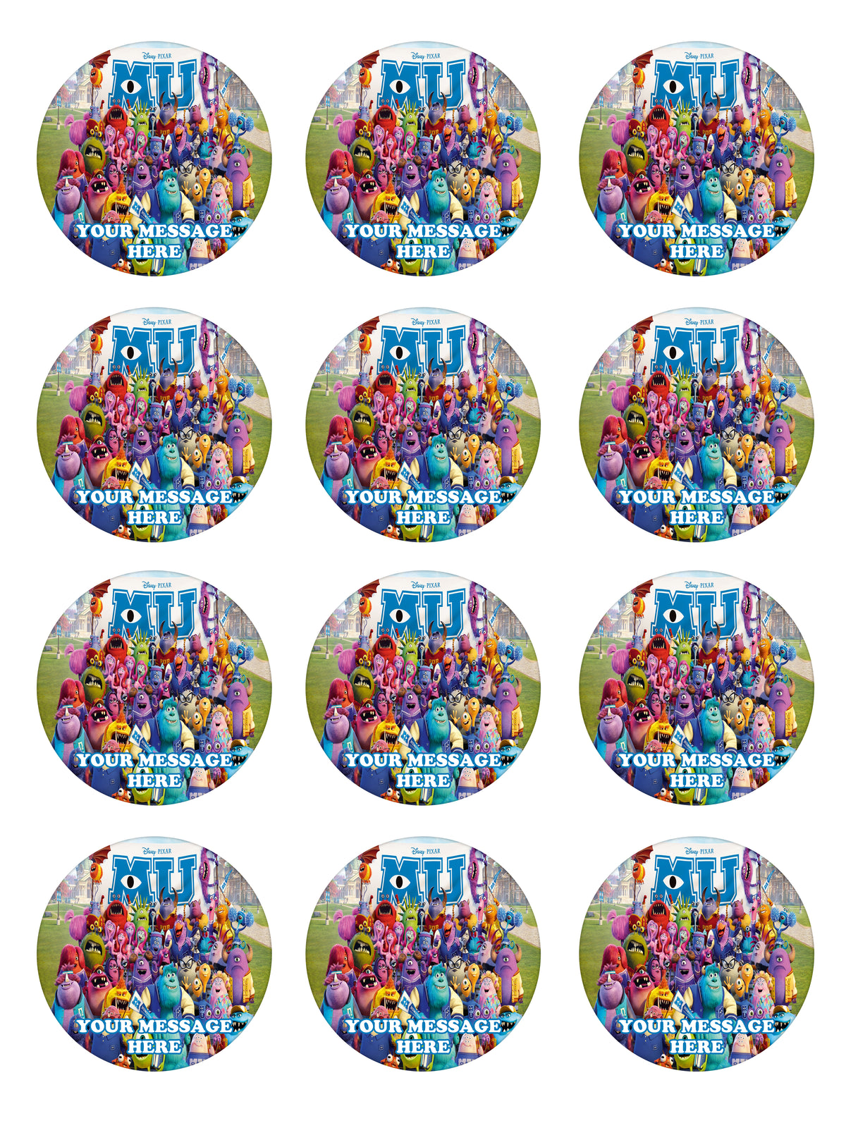 Monster University Edible Cupcake Toppers (12 Images) Cake Image Icing Sugar Sheet
