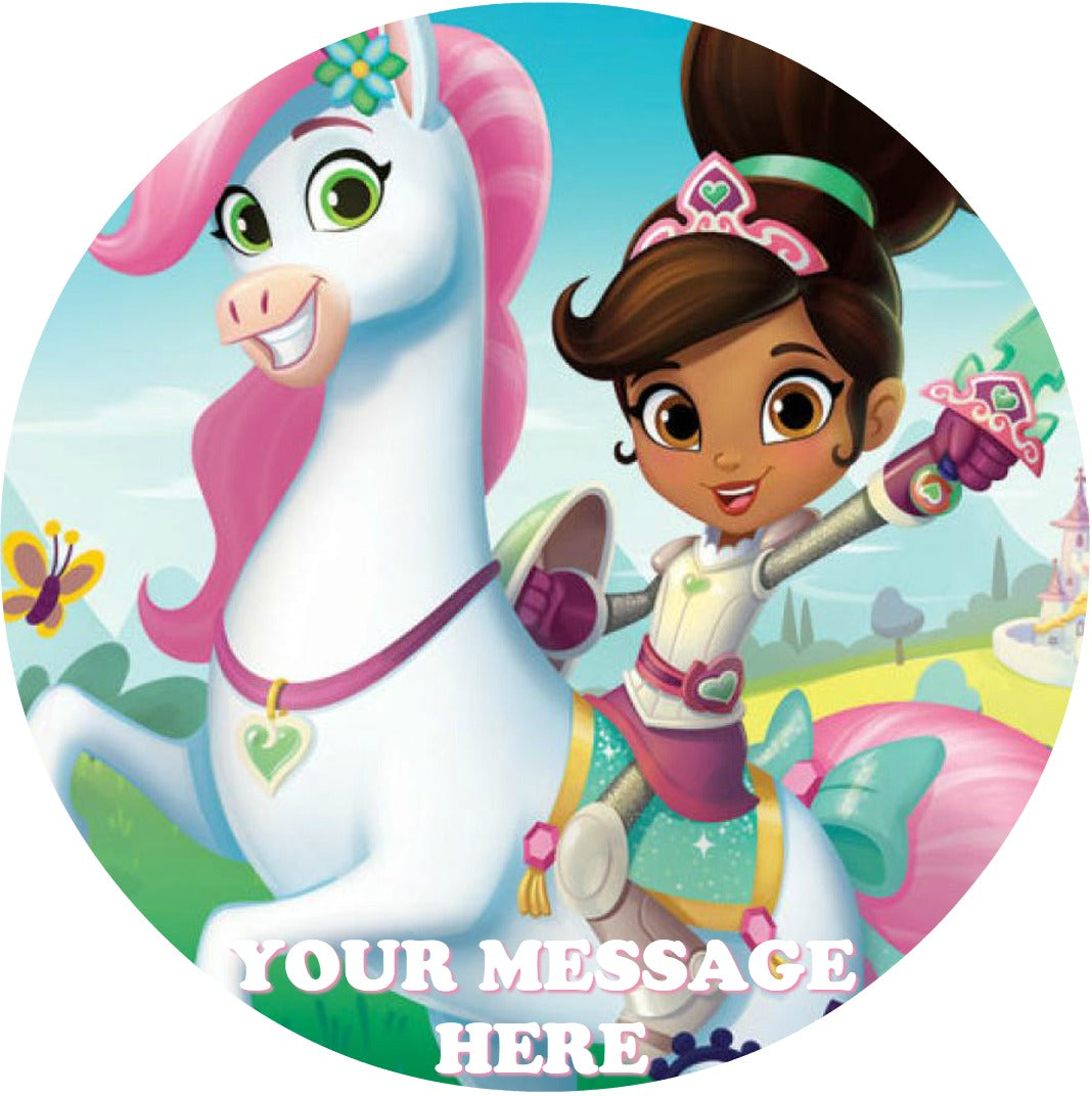 Nella The Princess Knight Edible Image Cake Topper Personalized Birthday Sheet Custom Frosting Round Circle