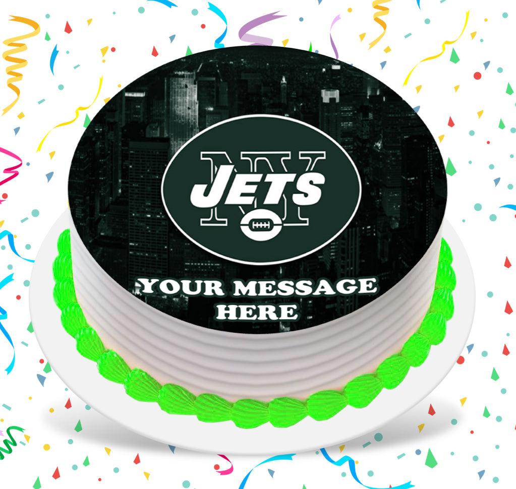 New York Jets Edible Image Cake Topper Personalized Birthday Sheet Custom Frosting Round Circle