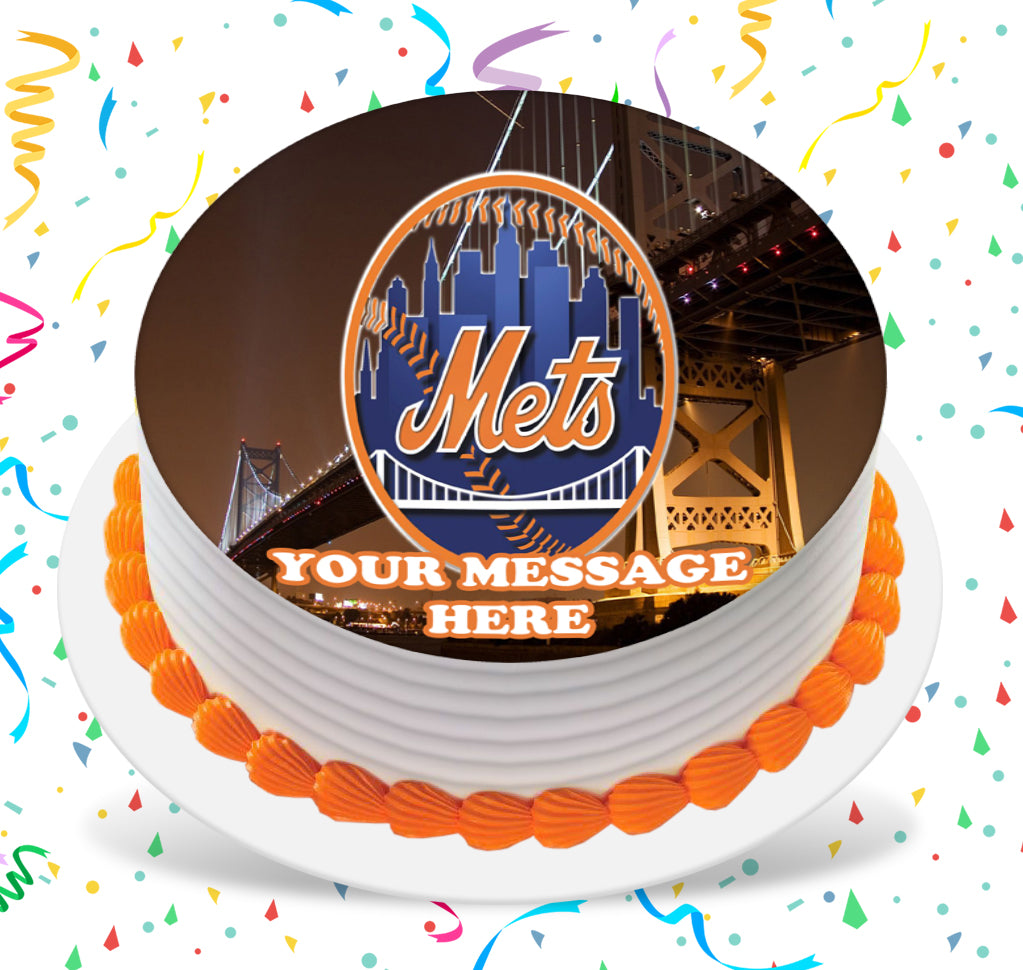 New York Mets Edible Image Cake Topper Personalized Birthday Sheet Custom Frosting Round Circle