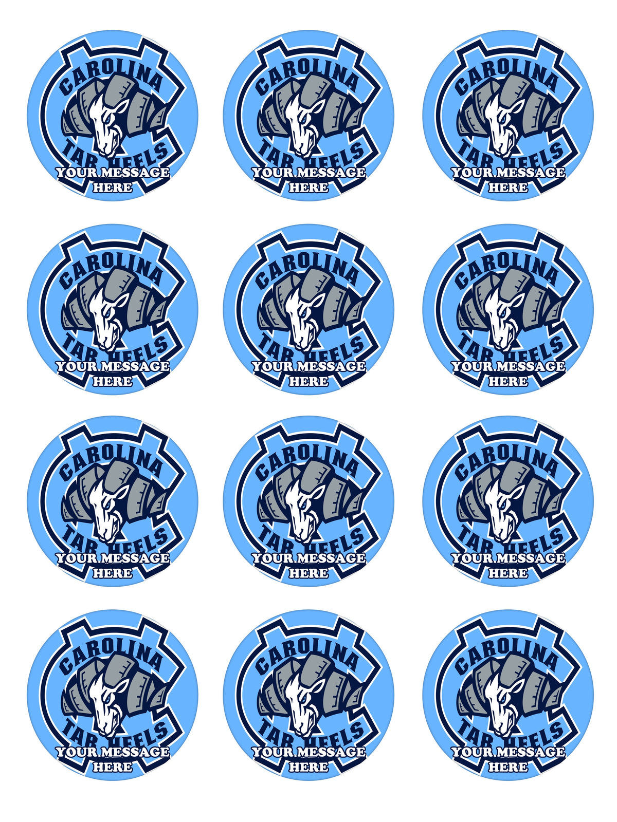 North Carolina Tar Heels Edible Cupcake Toppers (12 Images) Cake Image Icing Sugar Sheet