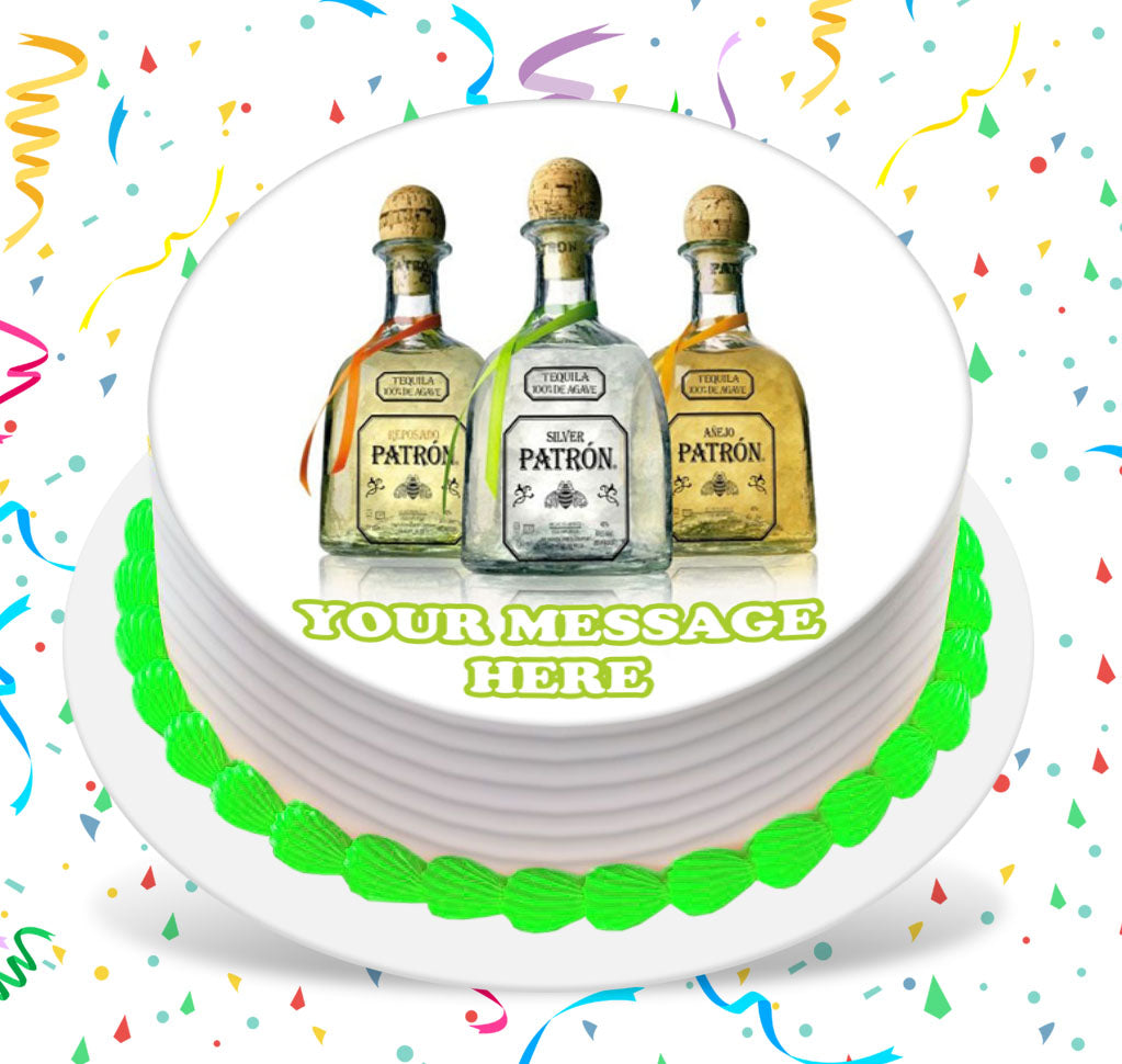 Patron Tequila Edible Image Cake Topper Personalized Birthday Sheet Custom Frosting Round Circle