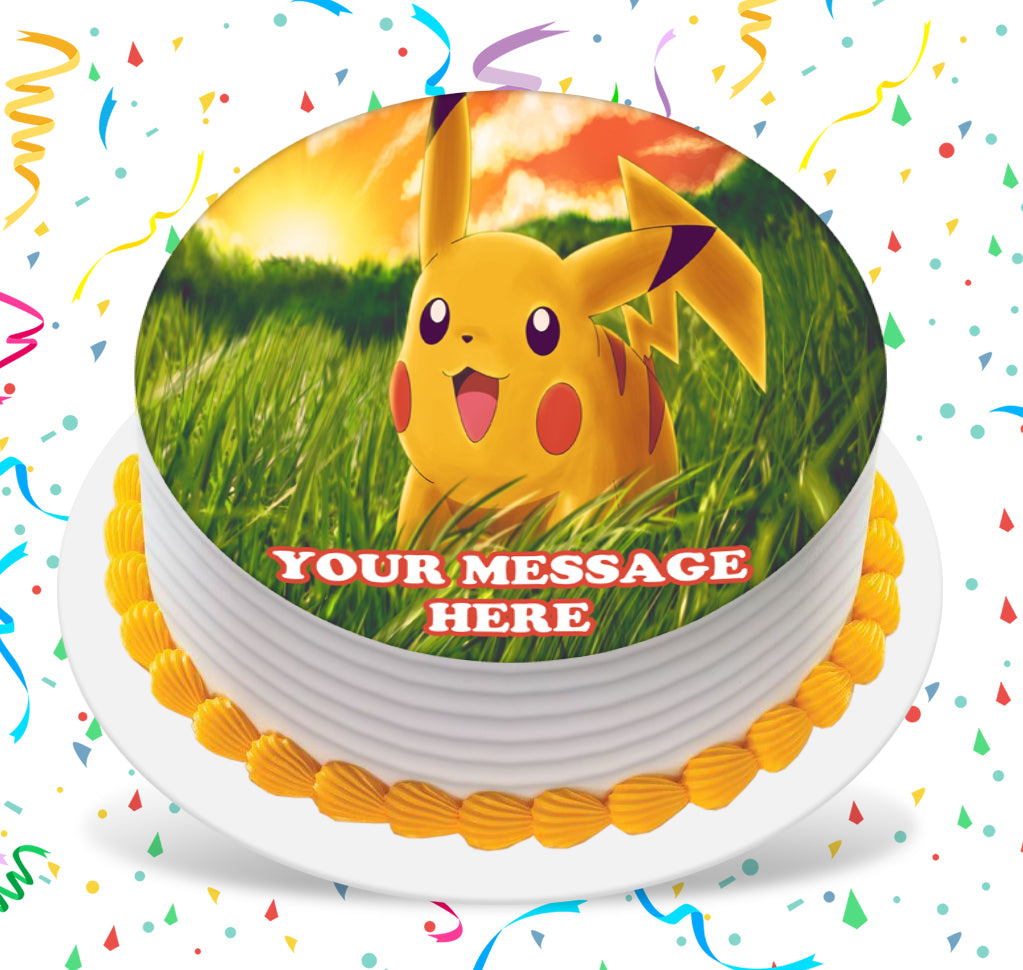 POKEMON PIKACHU Weld Host Cake or Sugar Decoration with NAME & YEARS