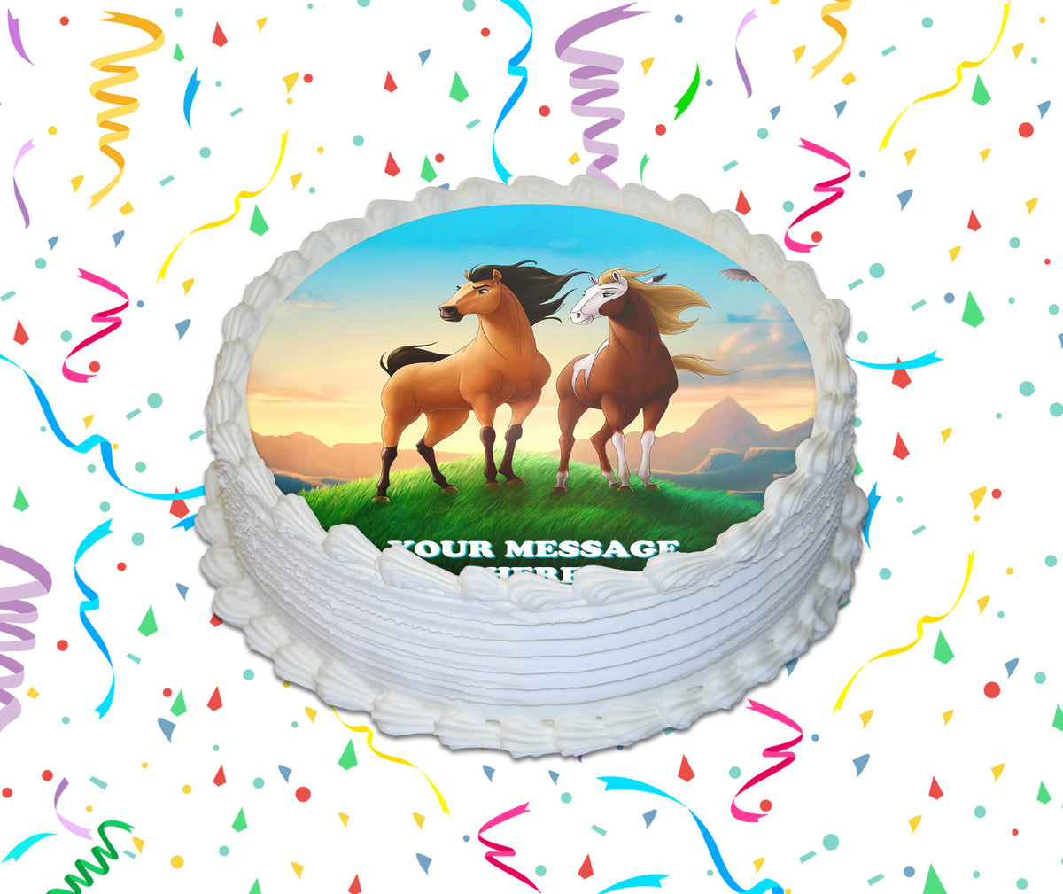 Spirit: Stallion of the Cimarron Edible Image Cake Topper Personalized Birthday Sheet Custom Frosting Round Circle