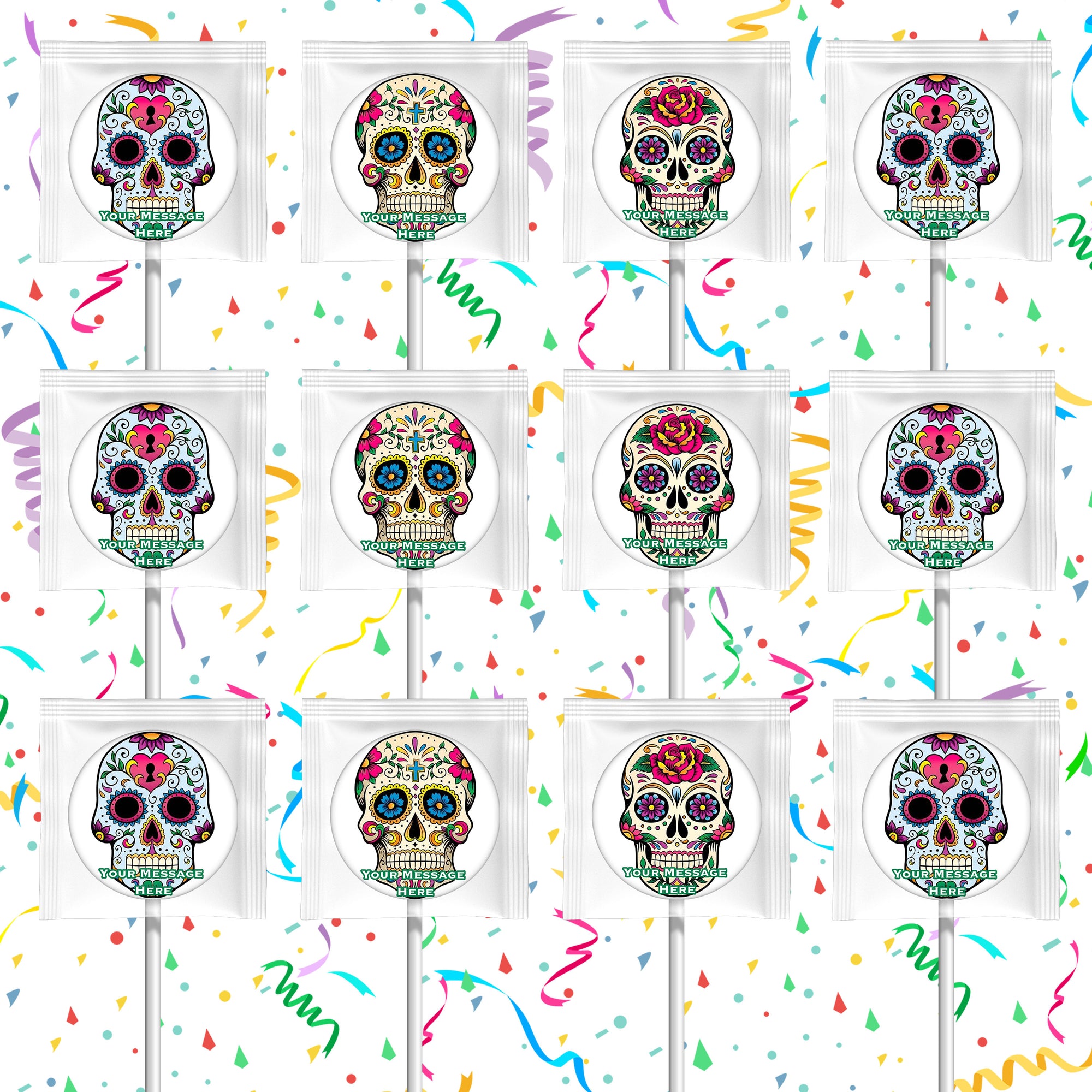 Sugar Skull Day of The Dead Halloween Lollipops Party Favors Personalized Suckers 12 Pcs