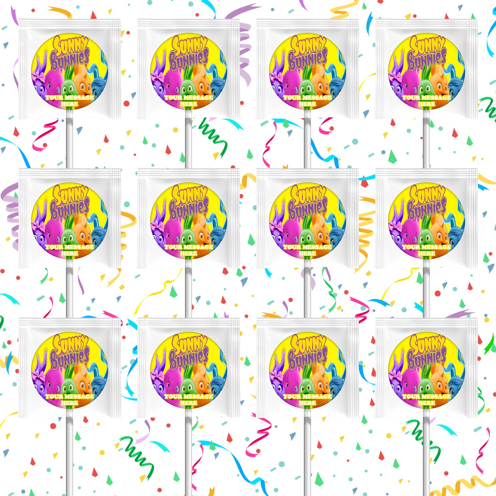 Sunny Bunnies Lollipops Party Favors Personalized Suckers 12 Pcs