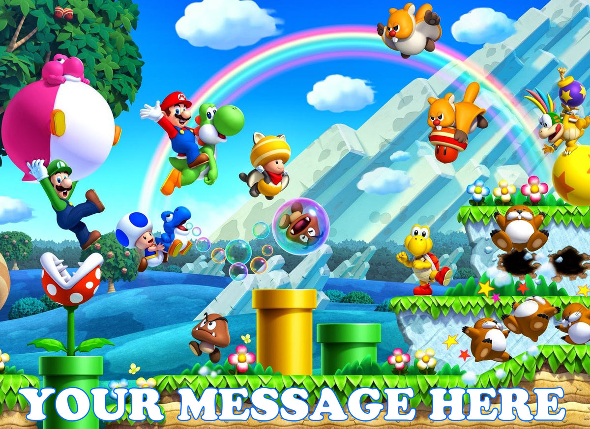 Mario Bros Edible Image Cake Topper Personalized Birthday Sheet Decoration Custom Party Frosting Transfer Fondant