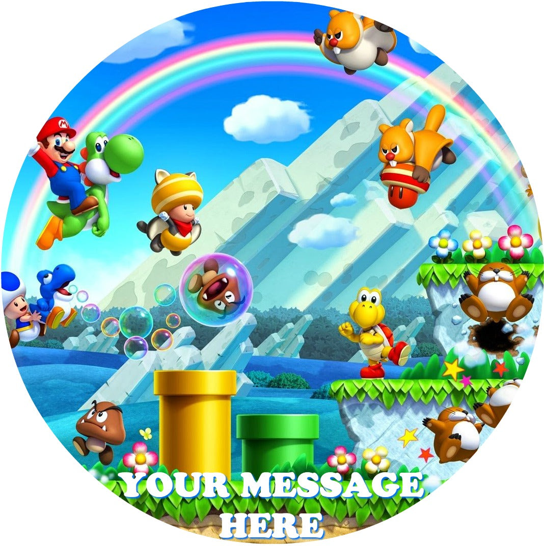 Mario Bros Edible Image Cake Topper Personalized Birthday Sheet Custom Frosting Round Circle