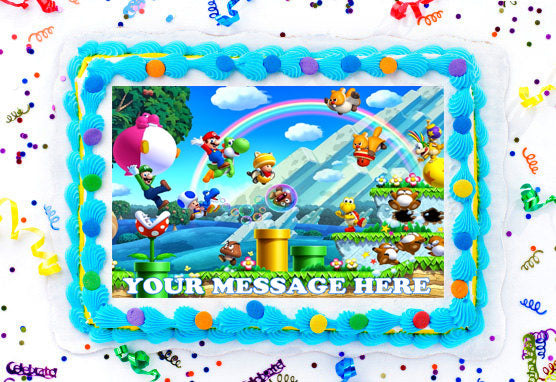 Mario Bros Edible Image Cake Topper Personalized Birthday Sheet Decoration Custom Party Frosting Transfer Fondant