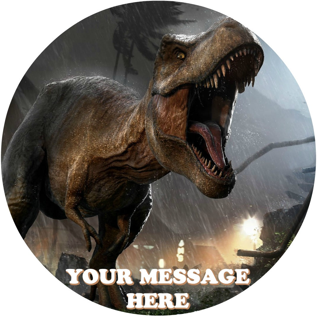 T Rex Dinosaur Edible Image Cake Topper Personalized Birthday Sheet Custom Frosting Round Circle