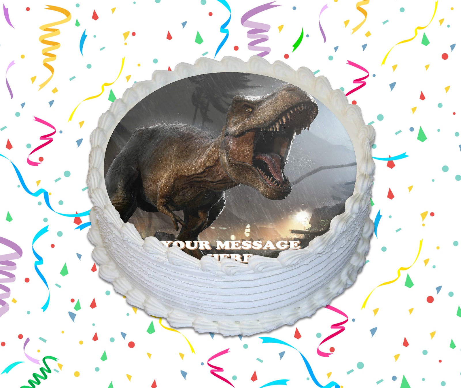 T Rex Dinosaur Edible Image Cake Topper Personalized Birthday Sheet Custom Frosting Round Circle