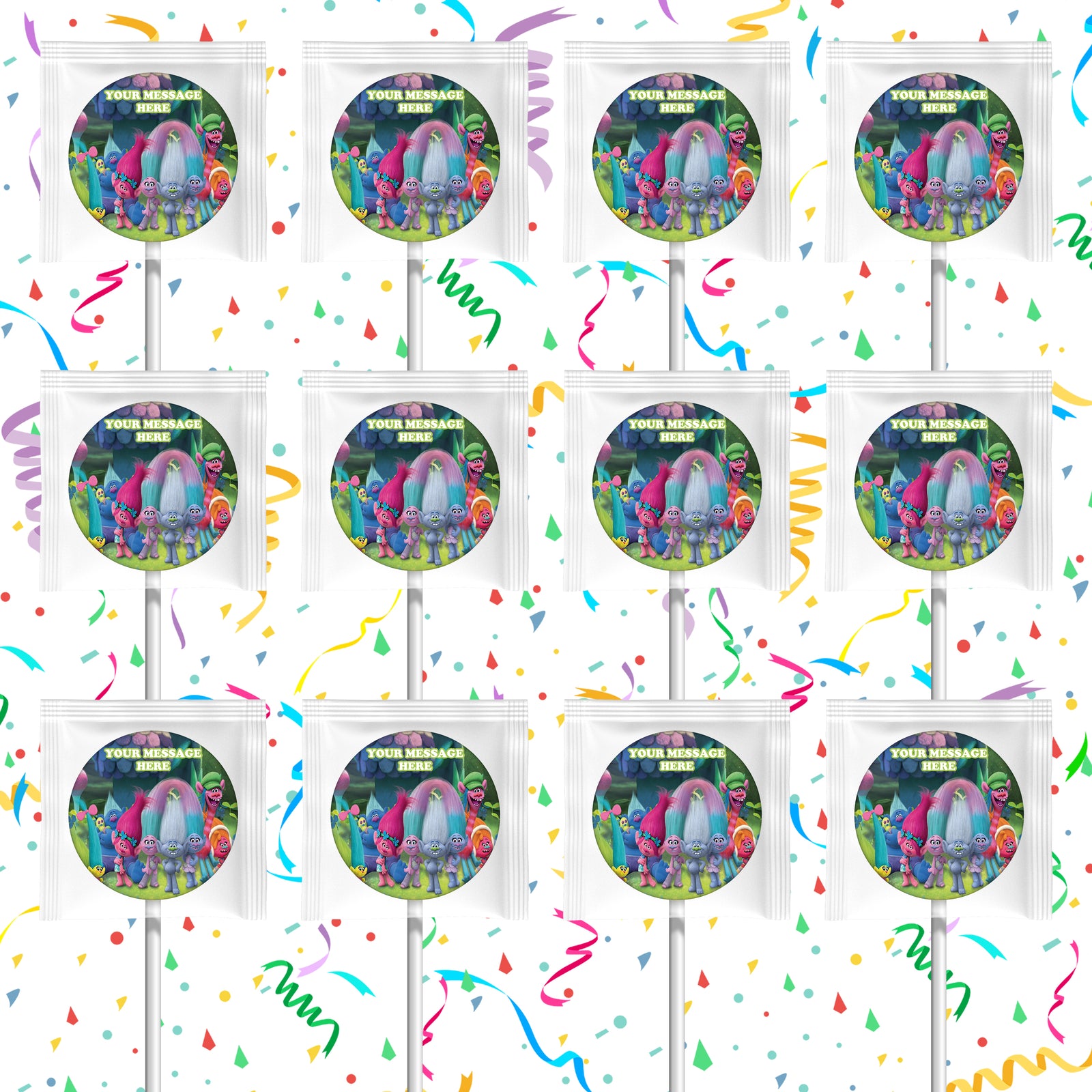 Trolls Lollipops Party Favors Personalized Suckers 12 Pcs