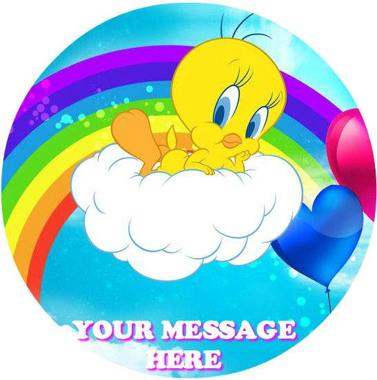Tweety Edible Image Cake Topper Personalized Birthday Sheet Custom Frosting Round Circle