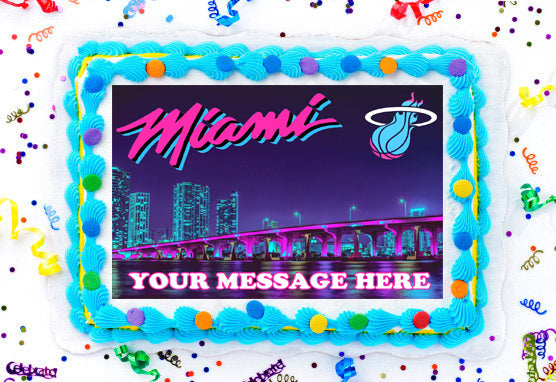 Miami Heat Edible Image Cake Topper Personalized Birthday Sheet Decoration Custom Party Frosting Transfer Fondant