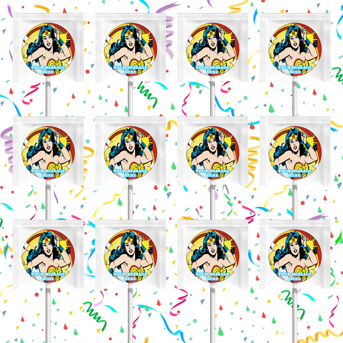 Wonder Woman Lollipops Party Favors Personalized Suckers 12 Pcs