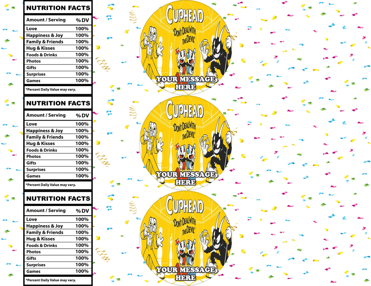 Cuphead Water Bottle Stickers 12 Pcs Labels Party Favors Supplies Decorations